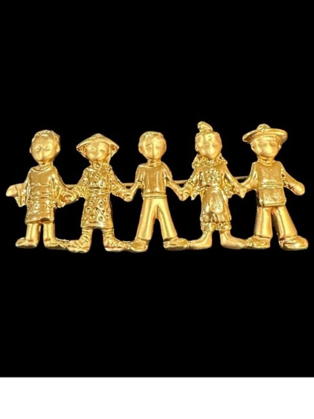 AJC International Children Holding Hands Gold Tone Brooch Pin Vintage Jewelry